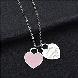 Fashion Accessories Enamel Double Heart Pendant Stainless Steel Necklace FOREVER LOVE Letter Necklace Wedding Gift296a