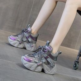 Dress Shoes Spring Autumn Slim Height Increasing Platform Cross-tied Bling Women High Top Sneakers Ladies Casual Pumps Winter Plush 2312