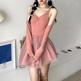 Casual Dresses Women Clothing 2023 Sweet Dress European American Style Spring And Summer Solid Long Sleeved Fashion V Neck Suspender