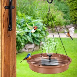 Garden Decorations Bird Bath Bowl With Solar Pump Waterproof Feeder Water Fountain 6 Nozzles Hanging Energy Saving