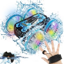 Amphibious Remote Control Car RC Stunt Vehicle Double sided Flip Driving Drift Wheel Light Outdoor Toys for Boys Children's 231227