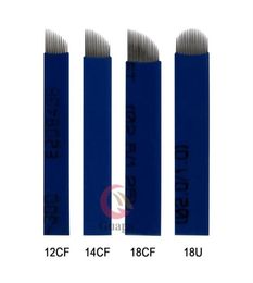 018mm Blue Flex Microblading Eyebrow Needles Manual Tattoo Pen Needles Blade with 12 14 18 18U Pins for 3D Eyebrow Embroidery3750272