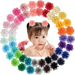 50PCS 25 Pairs Baby Girls Hair Ties 2inch Chiffon Flower Hair Bows Rubber Bands Hair Ties Soft Elastics Ponytail Holders Hair 231228