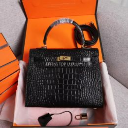 Cowskin 7A Designer Bags Totes Handbags Crocodile Pattern Embossed Genuine Leather Luxury Fashion Alligator Crossbody Shoulder Bag Effini 22 25 28cm Wholelsale