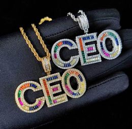 Gold Silver Custom Name Necklace Colors Hip Hop Icy CZ Cubic Baguette Letter Pendant Necklace With 24inch Rope Chain for Men Women6522544