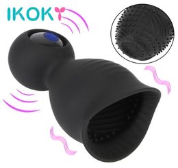 IKOKY Cockring Glans Vibrator 9 Modes Penis Massager Male Masturbation sexy Toys for Men Delayed Ejaculation Cock Trainer Ring6006916