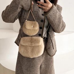 Waist Bags Real Bag For Women Winter Luxury Handbags Ladies Crossbody Single Cross Body Shoulder Fluffy Evening