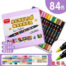 36-84 Color Acrylic Marker Double Tip Soft Brush Fine Arts Painting Graffiti Black Cardboard For Wood Metal Shoe Canvas Stone 231227