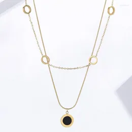 Pendant Necklaces Fashion Roman Black Neck Chain Stainless Steel Minimalist Gold Color Necklace For Woman Jewelry Birthday Gift