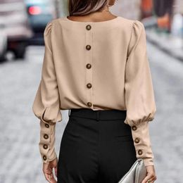 Women's Blouses Women Autumn Winter O-neck Long Sleeve Shirt Tops Buttons Back Loose Fit Solid Color Pullover Blouse Streetwear