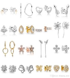 NEW 100% 925 Sterling Silver Earrings Ear Studs charm Beads Fit Original DIY Dangler Wholesale factory9308566