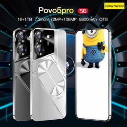 2024 New Brand Povo 5pro global version mobile phone 7.3-inch screen 8800 mAh large battery supports dual phone cards Android 13 supports OTG Play Google