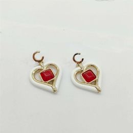 2023 Luxury quality Charm heart shape pendant necklace with red and white Colour drop earring in 18k gold plated have stamp box PS7304F