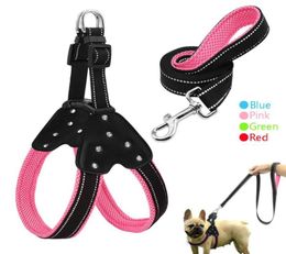 Reflective Nylon Rhinestone Dog Harnesses Step in Soft Mesh Padded Small Dog Puppy Harness Leash Set Safety For Walking S M L307x5913293