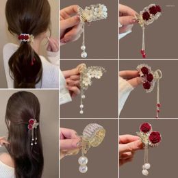 Hair Clips Red Flower Romantic Hairpin Crabs For Women French Alloy Girls Temperament Accessories Headwear