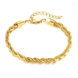 Link Bracelets PSJ Jewellery Fashion Trendy 5mm Twisted Gold Plated Titanium Stainless Steel For Men