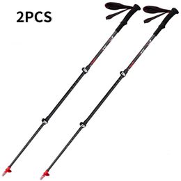 Ultralight Walking Sticks Trekking Pole Telescopic Ski Cane Carbon Fibre Crutch Outdoor Portable Hiking Camping Equipment 2PCS 231227