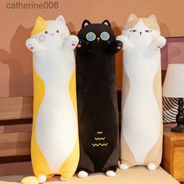 Stuffed Plush Animals 90cm-130cm Long Giant Cat Plush Toy Soft Sleeping Pillow Cushion Black Cat Stuffed Animal Doll Kawaii Children Kids GiftL231228