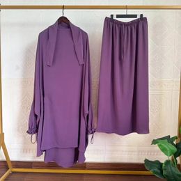 Ethnic Clothing 2 Piece Set Ramadan Eid Prayer Clothes Women Islam Khimar Hijab Abaya And Skirt Muslim Outfits Dubai Robe High Quality 2024