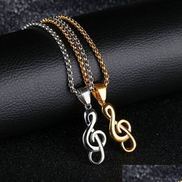 Pendant Necklaces Fashion Musical Note Necklace Pendant Stainless Steel 18K Gold Plated Music Symbol Necklaces For Men Women Dhgarden Dhnup