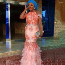 Party Dresses Gorgeous 3D Flowers Feathers Evening Aso Ebi Style Mermaid Prom Dress 2023 Nigerian Gown Vestidos De Fiesta Plus Size