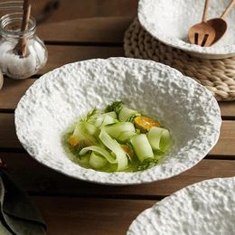 Plates Relief Pattern Cutlery Ceramic Vegetable Salad Ramen Noodle Bowl Soup Bowls Home Kitchen Round Solid Color Dinner