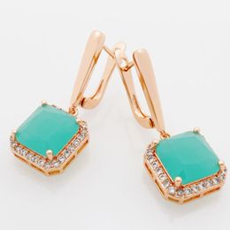 Dangle Earrings Aomigc Exclusive Square Long Women Fashion 585 Rose Gold Fine Jewelry Cyan/Pink Natural Zircon Gorgeous