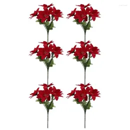 Decorative Flowers Artificial For Decoration Silk Realistic Poinsettia Bushes Christmas With Stem