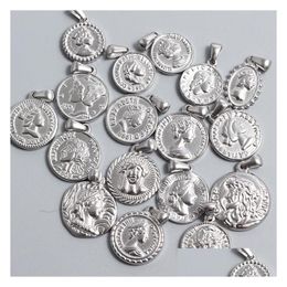 Pendant Necklaces Titanium Steel Roman Coin Pendant Vacuum Electroplating Stainless Charm For Diy Jewellery Necklace Making Dr Dhgarden Dhwxo