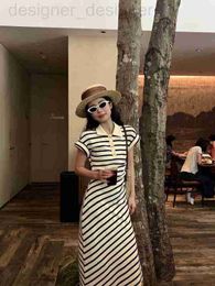 Basic & Casual Dresses designer brand POLO collar slit striped dress for women fashionable and stylish with a slim waist short sleeved mid length skirt NGLS