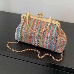 Shoulder Bags Fashion Designer Bag Luxury Women Evening Clutch Colourful Straw Woven Shell Beach Vacation Crossbodystylishhandbagsstore