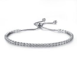 Elegant Platinum Plated Bezel Set Cubic Zirconia Tennis Adjustable Bracelet9354392