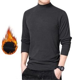 Winter T Shirt For Men Long Sleeve Tshirts Thermal Underwear Solid Color With Thin Fleece Undershirt Clothing 231228