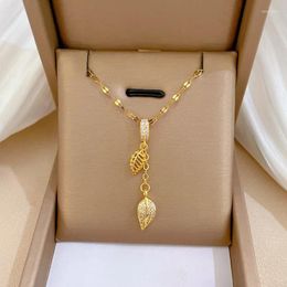 Pendant Necklaces Elegant Small Leaf Copper Necklace Jewelry Fashionable Ladies Fresh Party Stainless Steel Chain Birthday Anniversary Gift