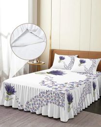 Bed Skirt Purple Flower Lavender Butterfly Elastic Fitted Bedspread With Pillowcases Mattress Cover Bedding Set Sheet