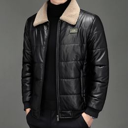 2023 Men's Warm Cotton Jacket Business Style Clothing Lamb Cashmere Casual Leather Garment 231227
