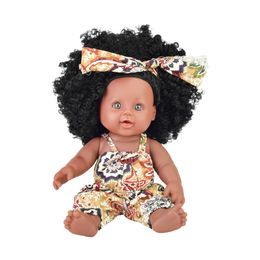 China Factory Lifelike 12 Inch African American Black Baby Dolls With Curly Hair For Kids