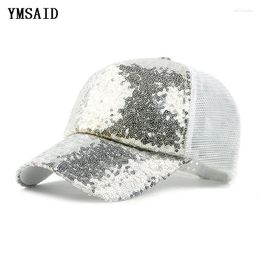 Berets 2023 Summer Black Sequins Baseball Caps For Women Mesh Hat Net Cap Casquette Sparkling Leisure Sun Adjustable Adult