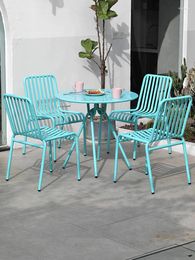 Camp Furniture Outdoor Table And Chair Casual Luxurious With Milk Tea Coffee Shop Garden Terrace Balcony Blue Aluminium Alloy