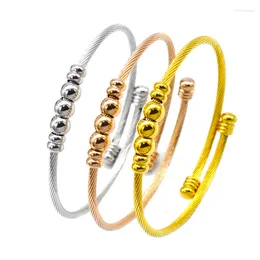 Bangle Fashionable Stainless Steel Ball Charm Expandable Metal Wire Bracelet Women GoldSilver Adjustable Cuff Open