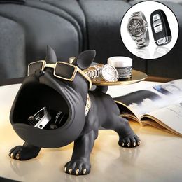 Dog Ornament Big Mouth French Bulldog Butler Storage Box with Tray Animal Resin Sculpture Decor Nordic Table Decoration 231227