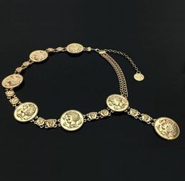 New fashion luxury designer brand chain belt for women Golden coin dolphins portrait metal waist belts Apparel accessories 068385058