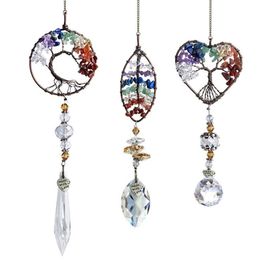 Pendant Necklaces 3 PCS Handmade Suncatcher Wire Wrapped Stone Necklace Hanging Ornament With Crystal Drop Prism For Home Car BMF82916