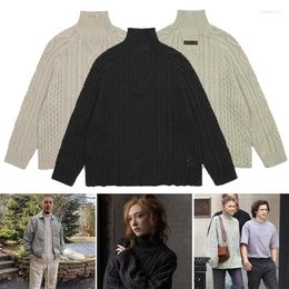 Men's Sweaters 23Autumn Winter 8th Collection Casual Loose Jacquard High Neck Knit Sweater Men Women Hip Hop Streetwear Oversized