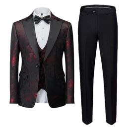 Men's Business Banquet Jacquard Suit 3piece Gentlemen's Court Clothing Men Wedding Party Groom Dress Male Blazers Pants Vest 231227