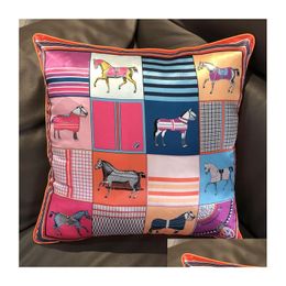 Cushion/Decorative Pillow Cushion Decorative Silk Case Esign Plaid Horse Sofa Throw Chair Car Er Home Decoration Fashion 221231 Drop D Dhsy7