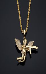 Top Quality Jewellery Zircon GoldSilver Cute Angel Baby With Gun Pendant Necklace Stainless Rope Chain for Men Women1150009