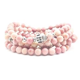 SN1380 Fashion Women's Bracelet Yoga 108 Mala Balance Bracelet 6 mm Rhodonite Stone Jewellery Trendy Buddha Head Necklace209z