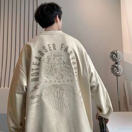 Suede sweatshirt men high street spring Korean style American loose and versatile round neck hoodless clothing hoodies 231228
