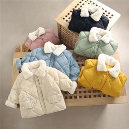 Kış çocukları sıcak pamuklu ceketler tavşan kürk yaka katlar bebek kısa kapitone ceket çocuklar giysi kız çocuk dış giyim 231228